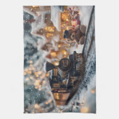 Magische kersttrein met teddybeer theedoek (Verticaal)