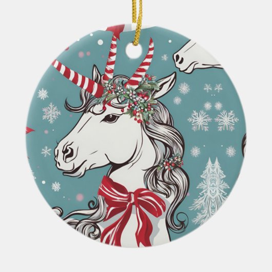 Magische kerstunicorn keramisch ornament (Voorkant)