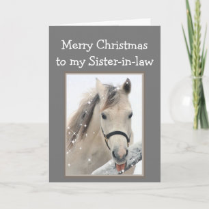 Magische kerstzuster-in-law wil sneeuwpaard kaart