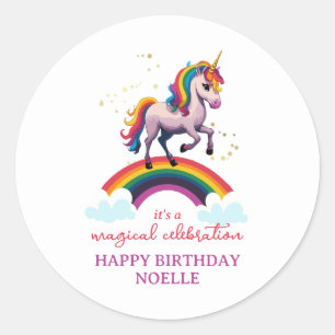 Magische kleurrijke eenhoorn regenboog verjaardag ronde sticker