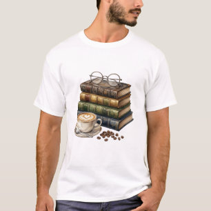 Magische koffie en een stapel vintage boeken water t-shirt