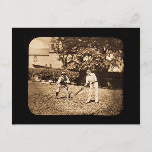 Magische Lantaarn Slide Cricket Spelers Sepia Briefkaart