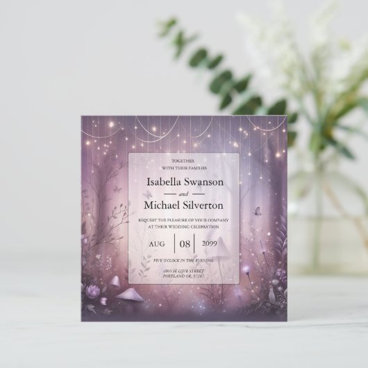 Magische Lavendel Fairy Lights bruiloft Kaart (Staand voorkant)