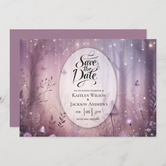 Magische Lavendel Fairy Lights bruiloft Save The Date (Voorkant / Achterkant)