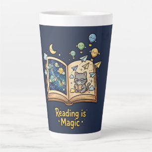 Magische Leesaaventuur - Kawaii Boekdesign Latte Mok