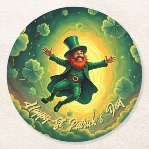Magische Leprechaun St. Patrick's Day Kunst Ronde Kartonnen Onderzetter
