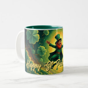 Magische Leprechaun St. Patrick's Day Kunst Tweekleurige Koffiemok