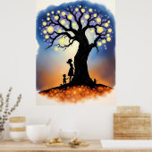 Magische lichtboom met silhouetten poster (Keuken)