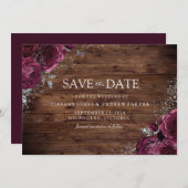 Magische maroon Rozen Rustic Wedding Save The Date (Voorkant / Achterkant)