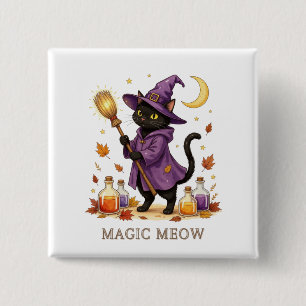 Magische Miauw - Cute Zwarte Kat Heks met Drankjes Vierkante Button 5,1 Cm