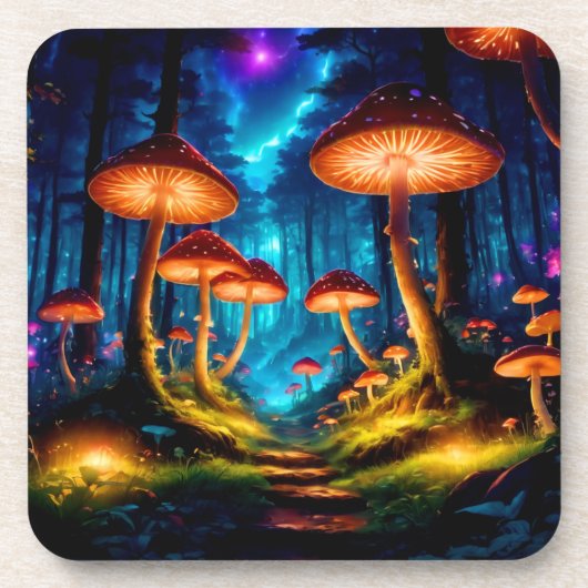 Magische Midnight Mushroom Forest Bier Onderzetter (Voorkant)
