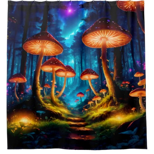 Magische Midnight Mushroom Forest Douchegordijn (Voorkant)