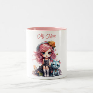 Magische Momenten Dagelijks: Pop en Kat Fantasy Cu Tweekleurige Koffiemok