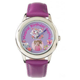 Magische Mooie Bloem Eenhoorn Foto Verjaardagscade Horloge