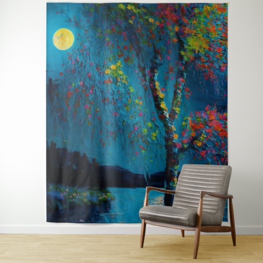 Magische Moon River Tree in olieverfschilderstijl Wandkleed (In situ)