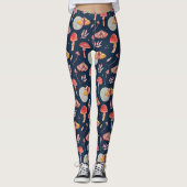 Magische mot en paddenstoelpatroon. Woodland nacht Leggings (Voorkant)