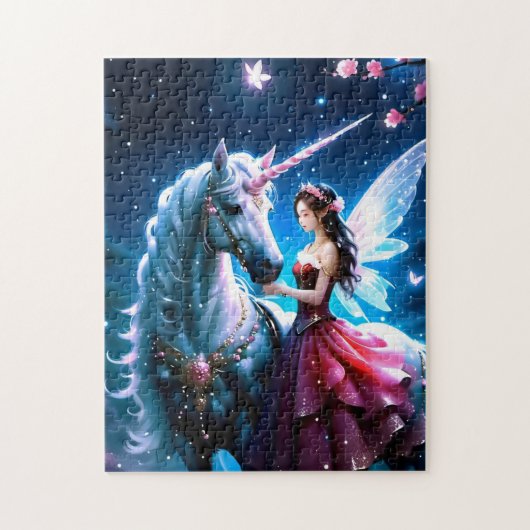 Magische nacht Roos Fairy Queen en Witte Eenhoorn Legpuzzel (Verticaal)