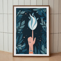 Magische nachtblauwe marine vlam. Vuurlichte kunst