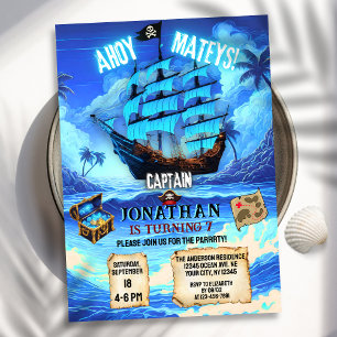 Magische Neon Blauwe Glow Piratenschip Ahoy Verjaa Kaart