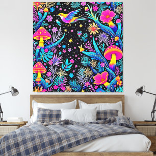 Magische Neon Forest Night Dream Design Canvas Afdruk
