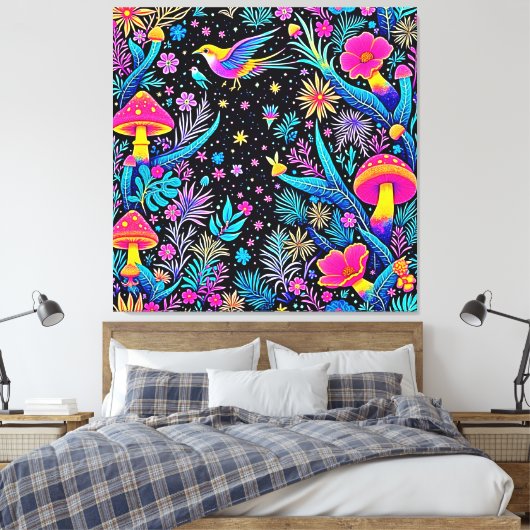 Magische Neon Forest Night Dream Design Canvas Afdruk (Insitu (Slaapkamer))
