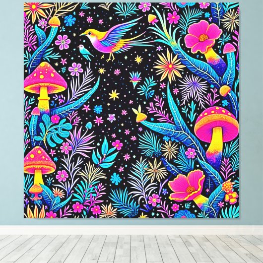 Magische Neon Forest Night Dream Design Canvas Afdruk (Insitu (Houten vloer))