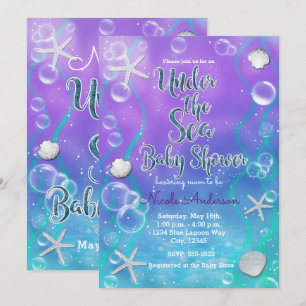 Magische onder de zee paars turquoise babyshower kaart