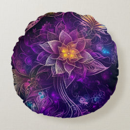 Magische paarse glinsterende bloemen rond kussen