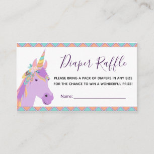 Magische Paarse Unicorn Boho Diaper Raffle Ticket Informatiekaartje