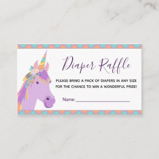 Magische Paarse Unicorn Boho Diaper Raffle Ticket Informatiekaartje