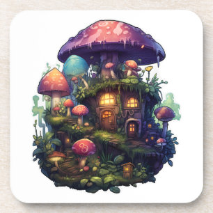 Magische paddenstoelen huis bier onderzetter