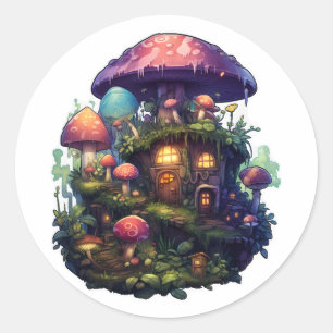 Magische paddenstoelen huis ronde sticker
