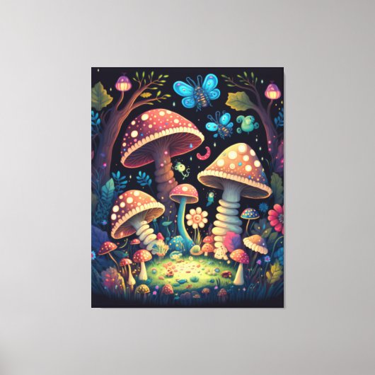Magische paddenstoelen vlinders canvas afdruk (Voorkant)