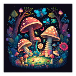 Magische paddenstoelen vlinders foto afdruk
