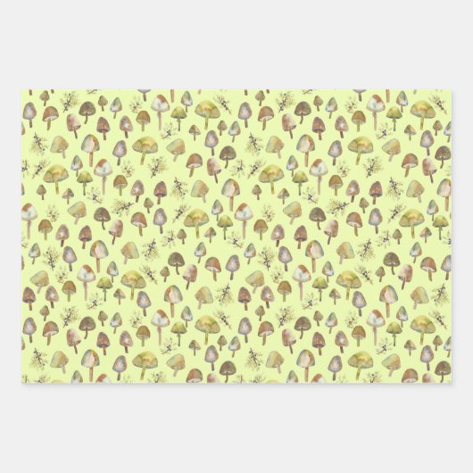 Magische paddenstoelen Waterverf Forest Pattern Gi Inpakpapier Vel (Voorkant 3)