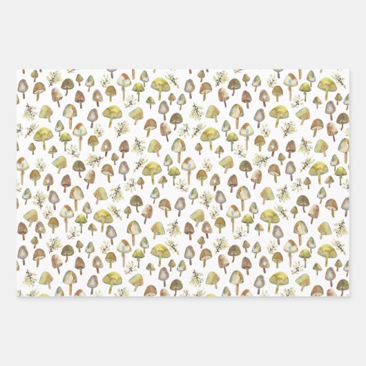 Magische paddenstoelen Waterverf Forest Pattern Gi Inpakpapier Vel (Voorkant)