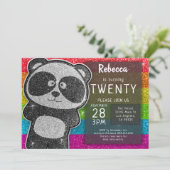 Magische Panda Verjaardag Zwart en Wit Glitters Kaart (Staand voorkant)