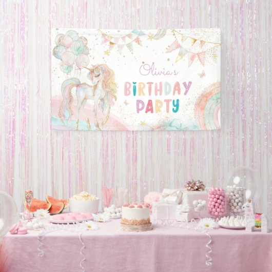 Magische pastei Unicorn Rainbow Birthday Spandoek (Feest)