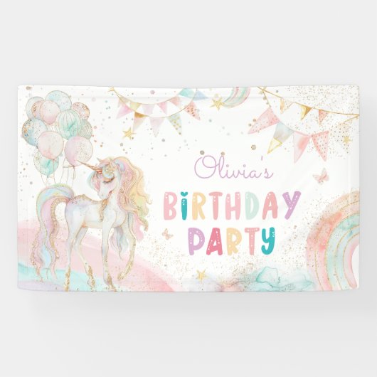 Magische pastei Unicorn Rainbow Birthday Spandoek (Horizontaal)