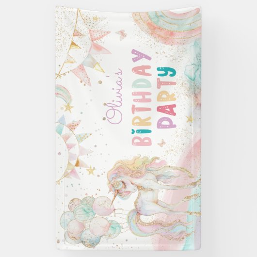 Magische pastei Unicorn Rainbow Birthday Spandoek (Verticaal)