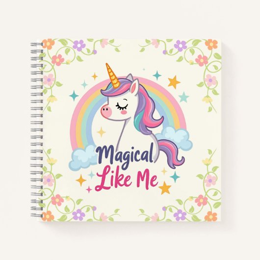 Magische pastel eenhoorn met regenboog notitieboek (Voorkant)