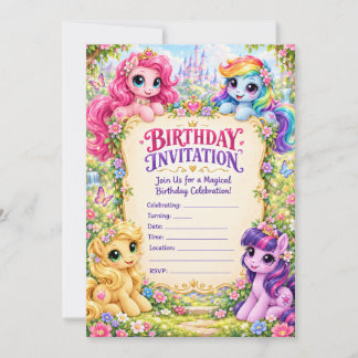 Magische Pastel Pony Verjaardags Uitnodigingskaar Kaart