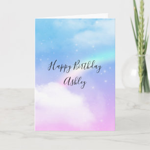 Magische Pastelwolken en een Regenboog Verjaardag Kaart