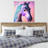 Magische Pony in Paars en Blauwgroen met de Naam v Canvas Afdruk (Insitu (Slaapkamer))