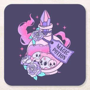 Magische Potion Schattige Roze Halloween Potion Fl Vierkante Kartonnen Onderzetter