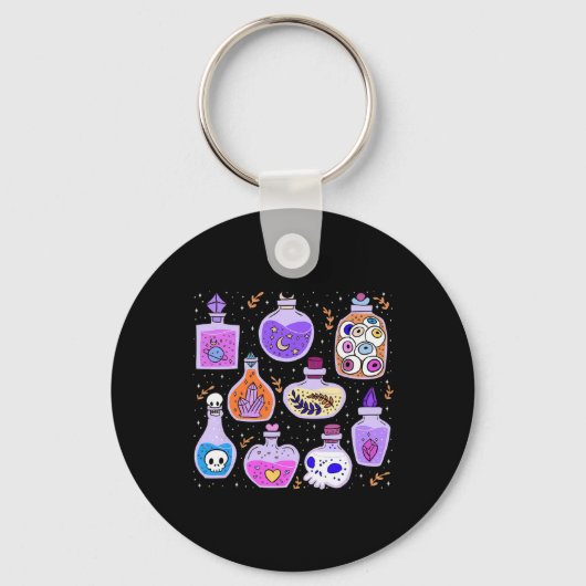 Magische Potions Flessen Witchy Halloween Print Sleutelhanger (Voorkant)