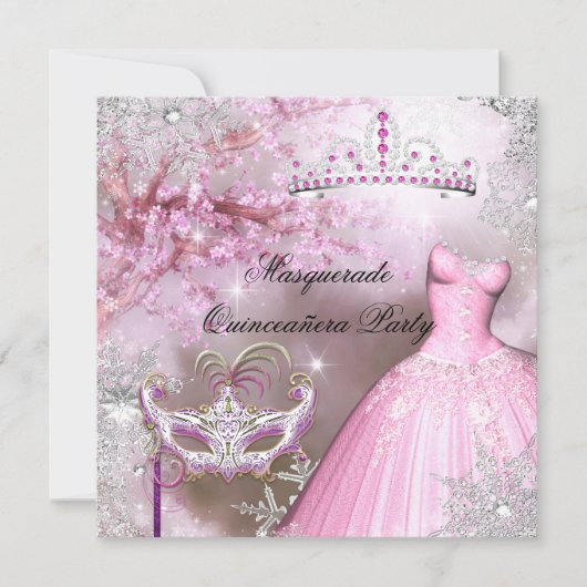 Magische prinses Quinceanera Masquerade Pink Kaart (Voorkant)