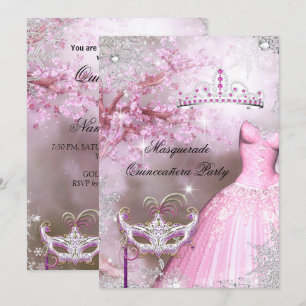 Magische prinses Quinceanera Masquerade Pink Kaart
