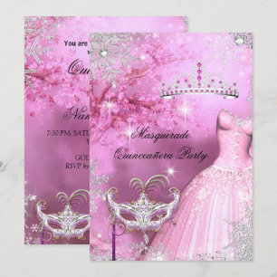 Magische prinses Quinceanera Masquerade Roze 2 Kaart