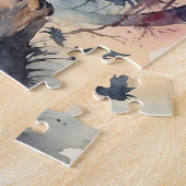 Magische Raaf Zonsondergang Fantasie Herfst Bos Legpuzzel (Zijkant)